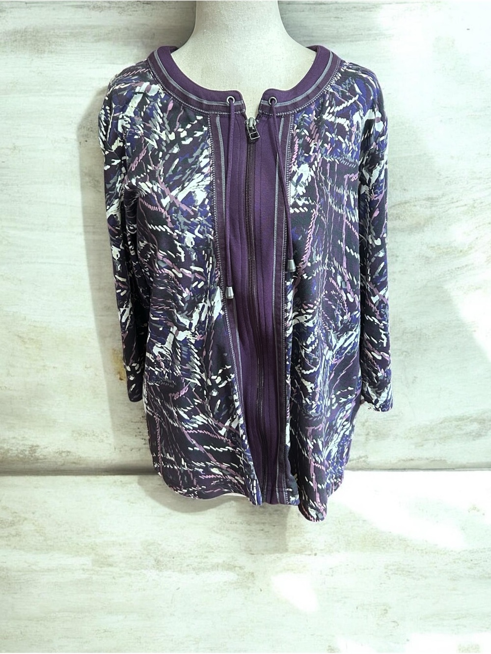 Christopher & Banks Purple Printed Zip Jacket Large